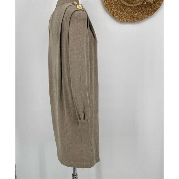 Vintage Antonella Preve New York M Santana Knit Midi Dress Embellished Beige 80s - Picture 4 of 15